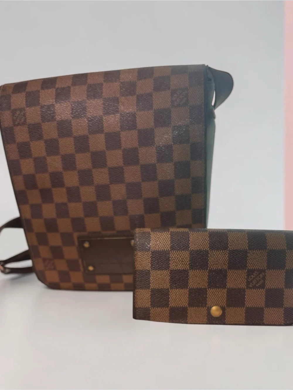 Louis Vuitton Brown Damier Ebene Messenger Bag + Matching Long Wallet Bundle
